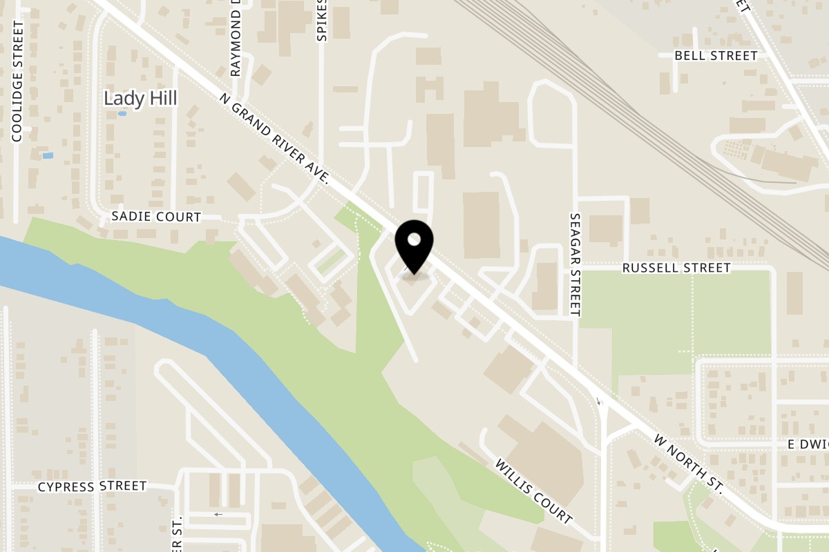 Map showing the location of PIAZZANO'S on 1825 N Grand River Ave in Lansing